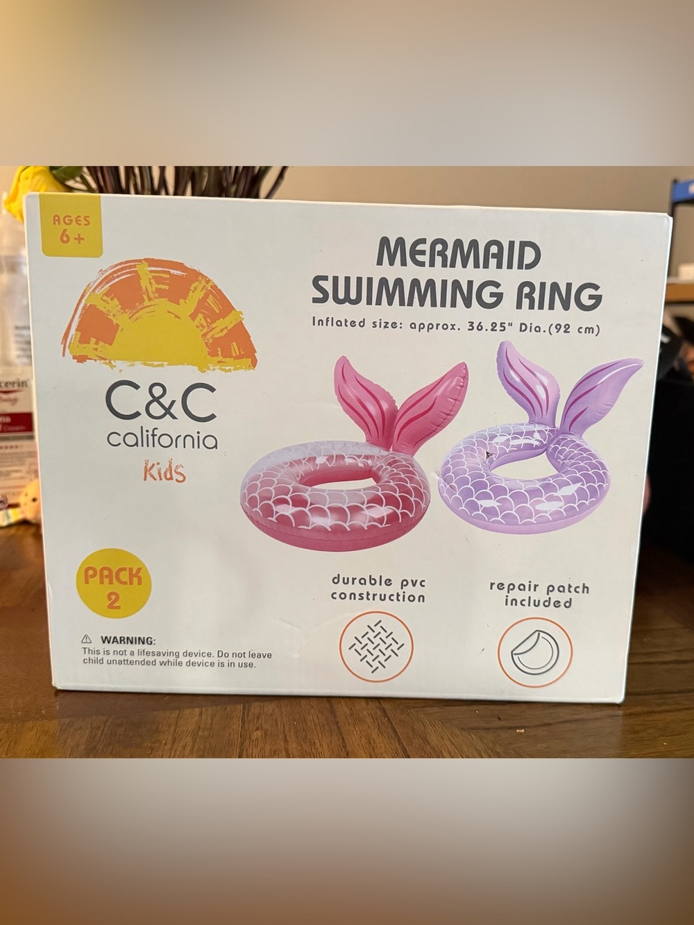 NWT C&C California Kids Mermaid Swim Rings - Pink & Purple 36.25 inc diameter